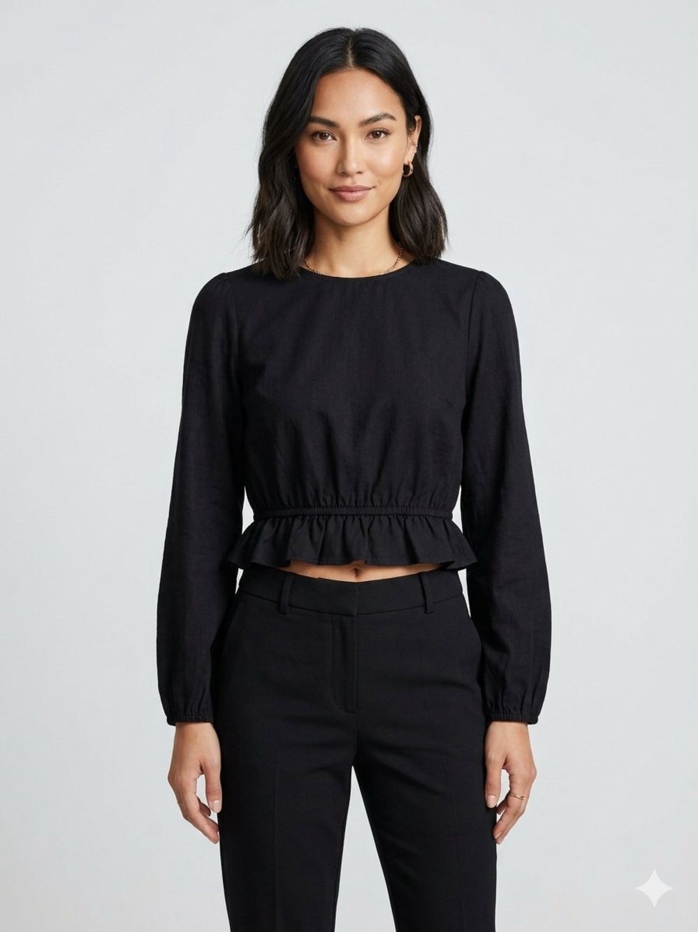DIVIDED Black Cotton Peplum Blouse Size Medium NWT